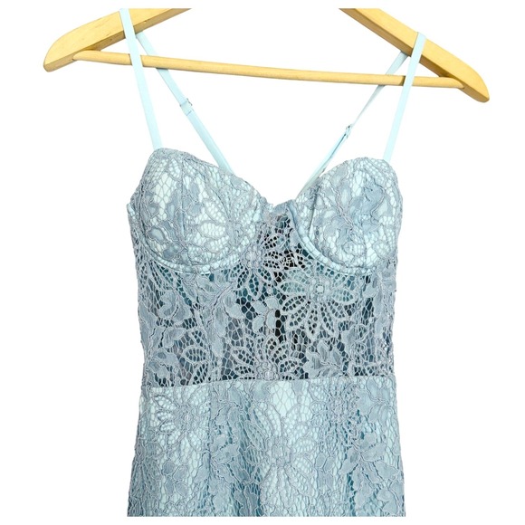 NBD x Naven Lilia Lace Mini Dress NWT Womens XS Ice Blue Feminine Cut Out Corset - Picture 4 of 14